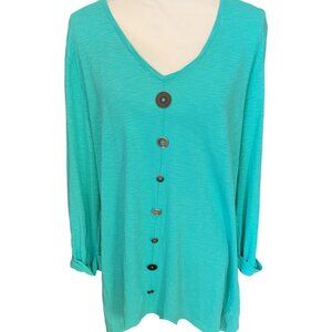 JM Collection Turquoise Colored Long Sleeve Tunic Top in Size Large